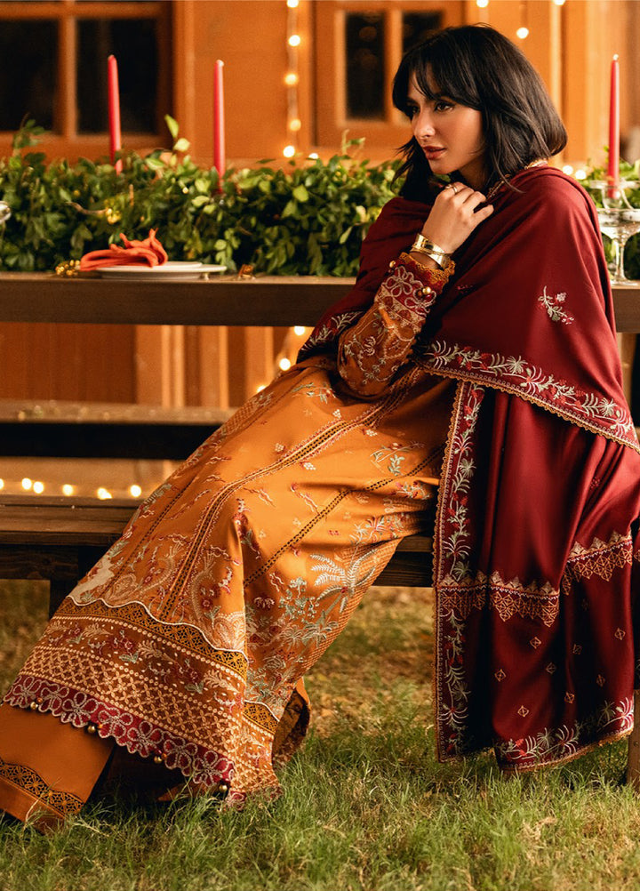 Florent Serenity Embroidered Woolen Shawls Unstitched Marina Twill Suits 3 Piece FL25WS FL-1B - Winter Collection