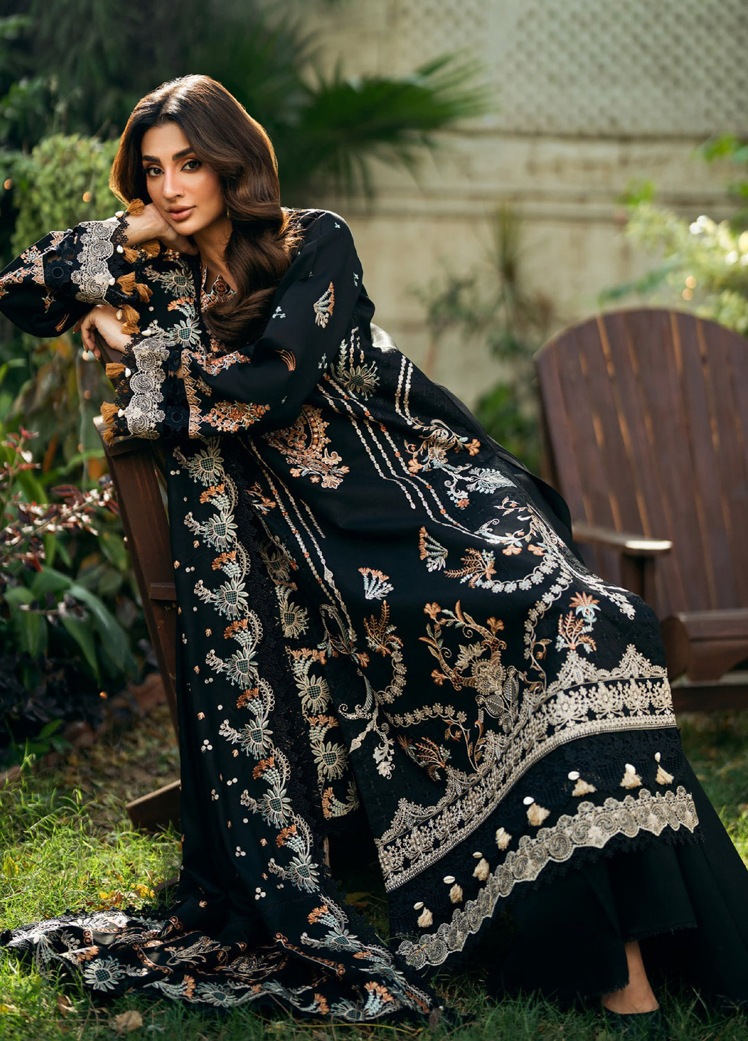 Florent Serenity Embroidered Woolen Shawls Unstitched Marina Twill Suits 3 Piece FL25WS FL-2A - Winter Collection
