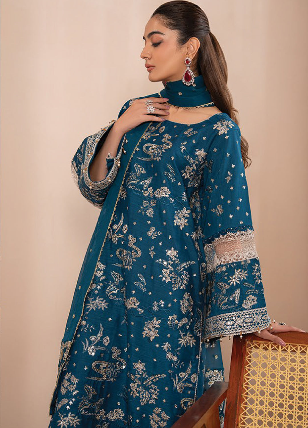 Zaeva by Xenia Formals Unstitched Embroidered Raw Silk 3 Piece Suit XE26UZF 02-SAZIL - Festive Collection