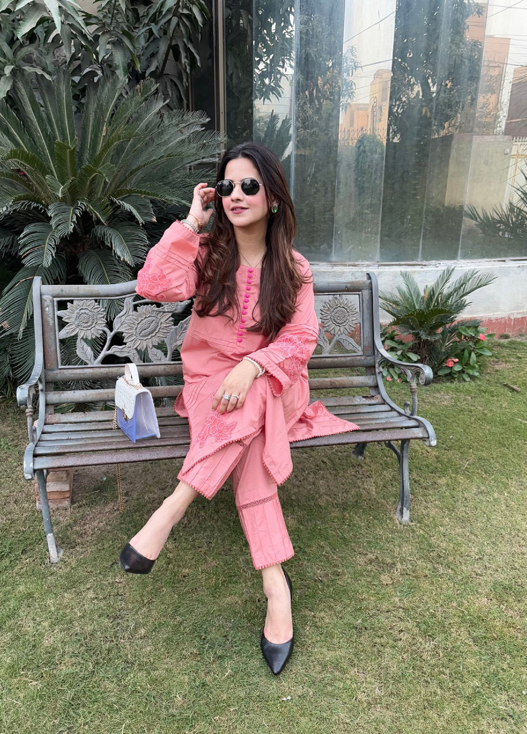 Pret Bee Women Cambric Embroidered Suits 2 Piece Blush Pink - Winter Collection