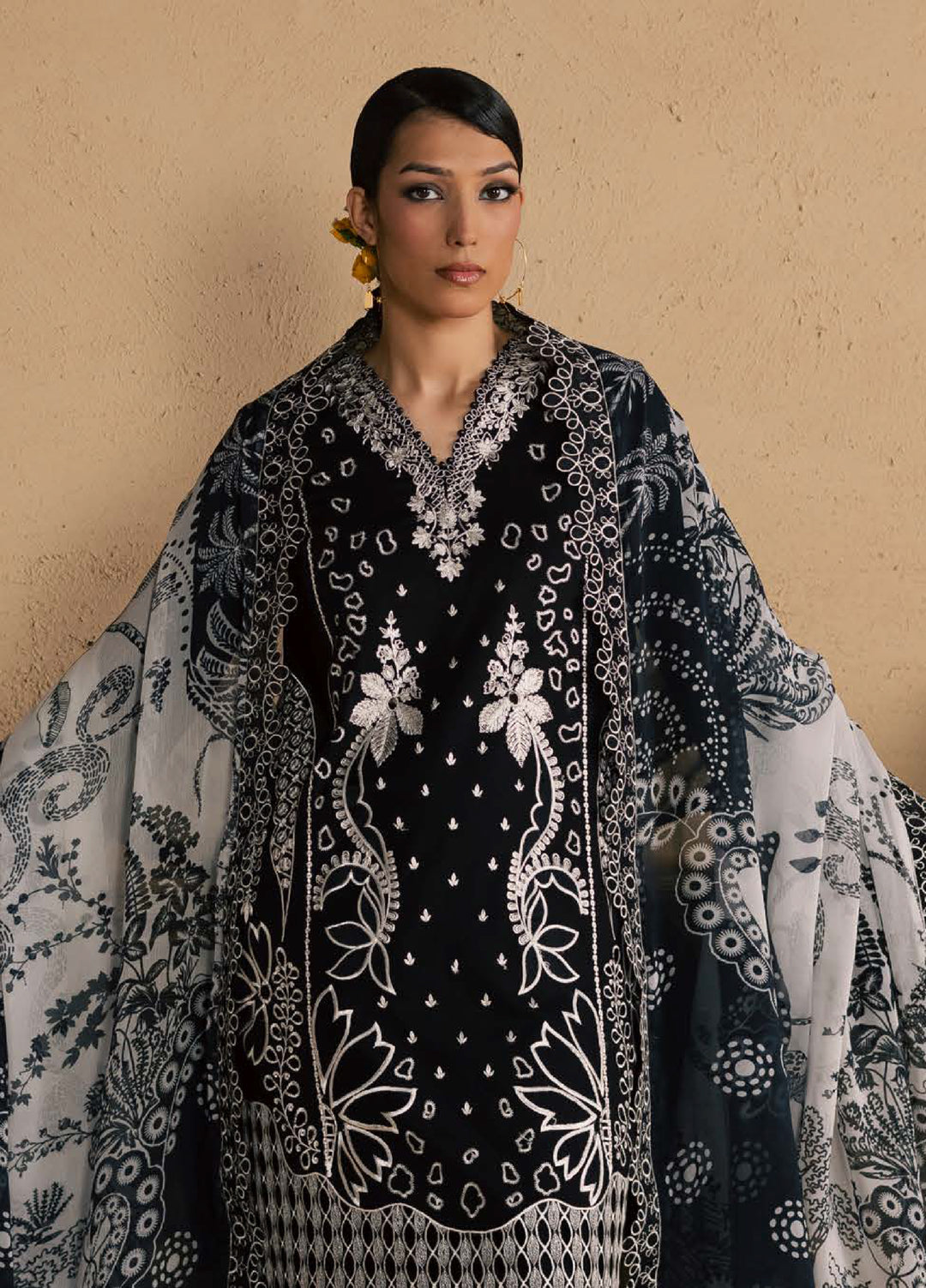 Koyal Monochrome by Nureh Unstitched Embroidered Lawn 3 Piece Suit NU26UKM NE-264 - Casual Collection