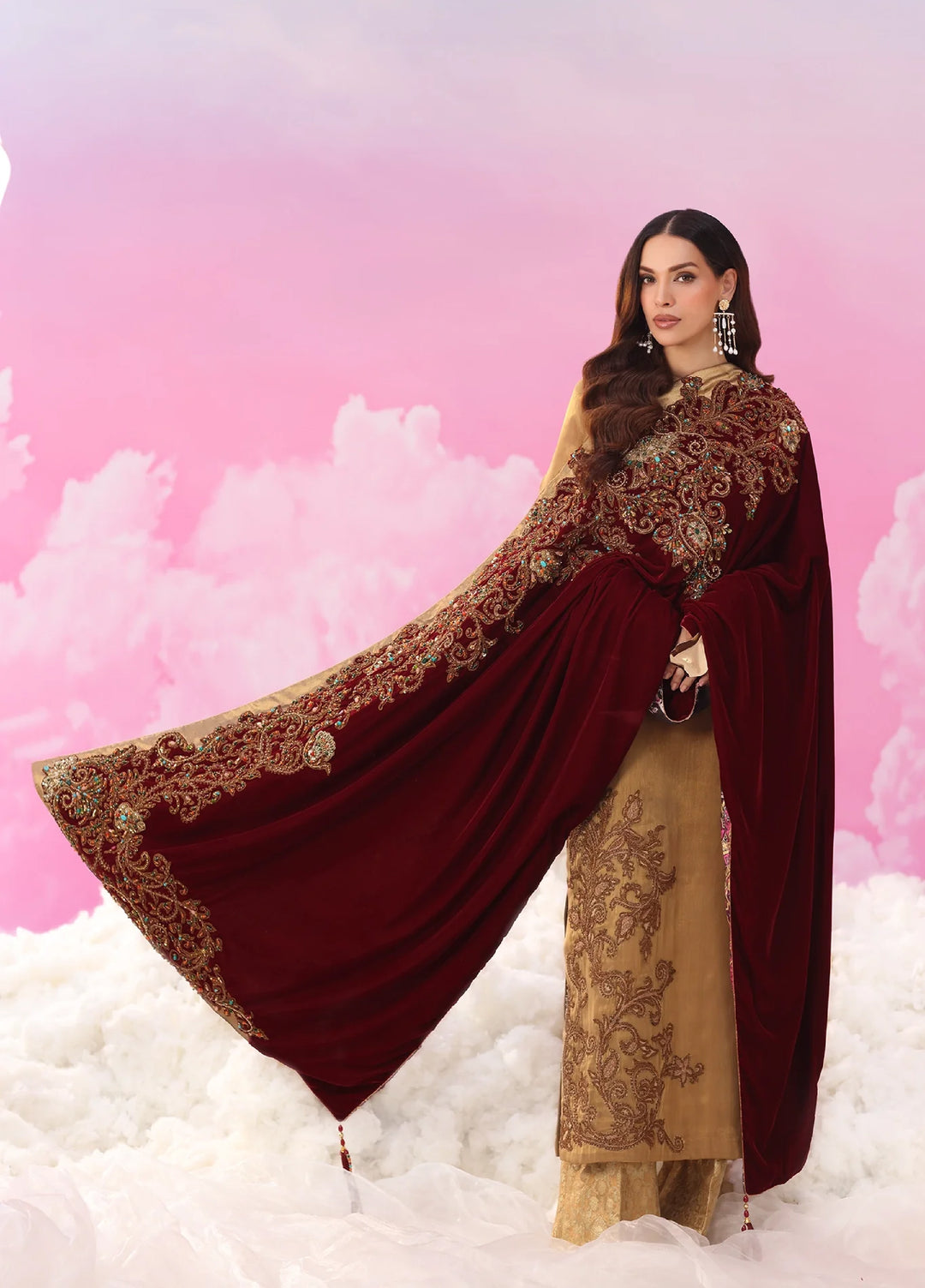 Mount Olypus by Musferah Saad Pret Embroidered Masoori 3 Piece Velour Aurelia - Festive Collection
