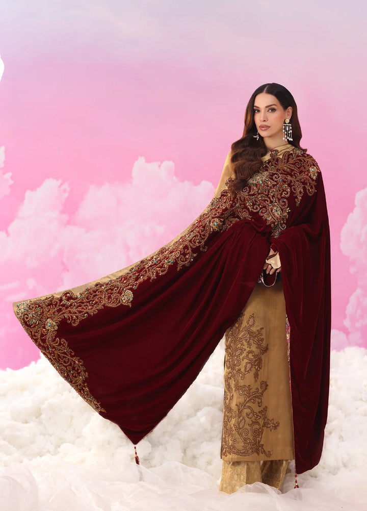 Mount Olypus by Musferah Saad Pret Embroidered Masoori 3 Piece Velour Aurelia - Festive Collection
