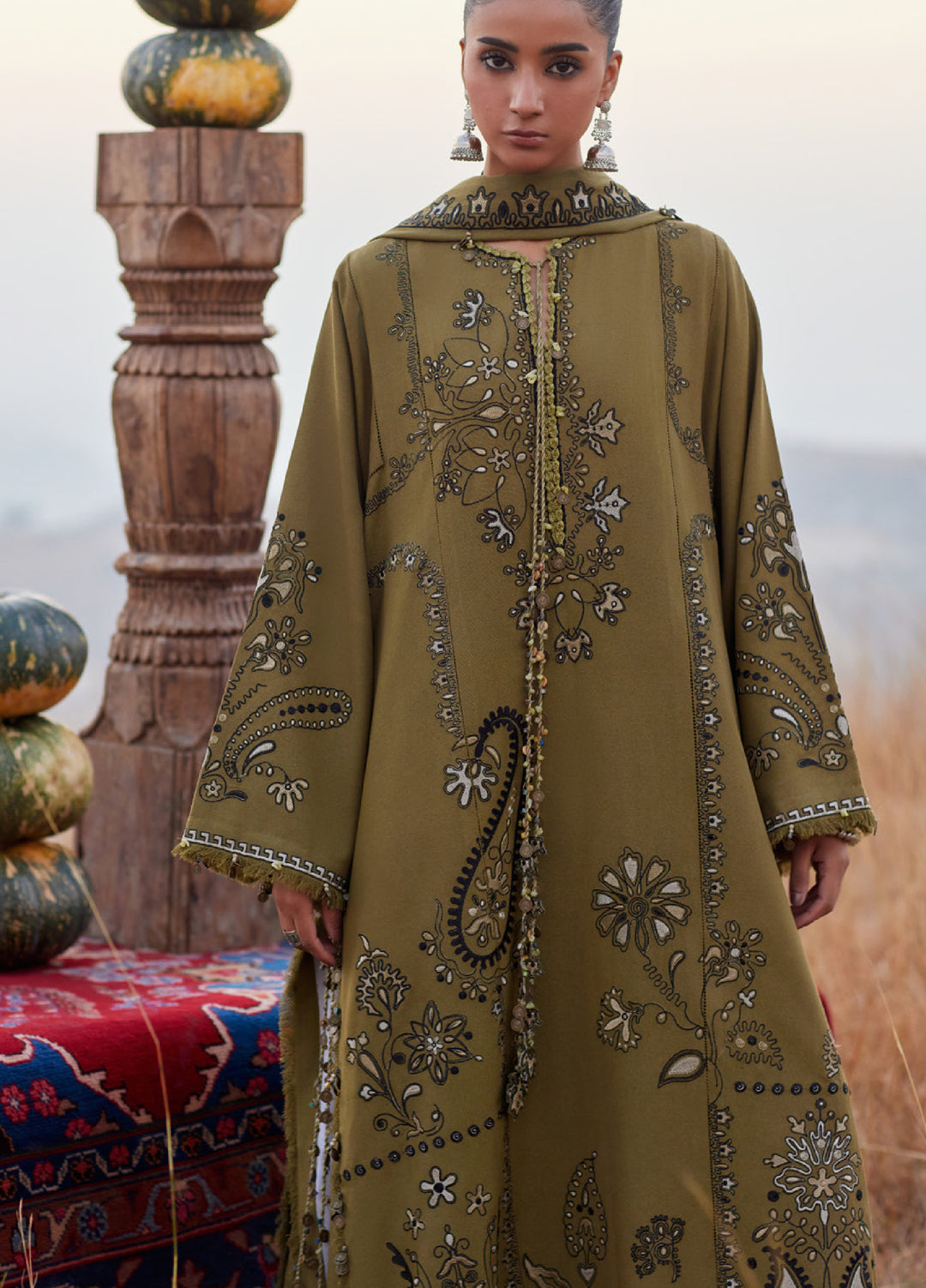 Zaha by Khadija Shah Unstitched Karandi Embroidered Suits 3 Piece ZL25KW NAYRA ZW25-07 - Winter Collection