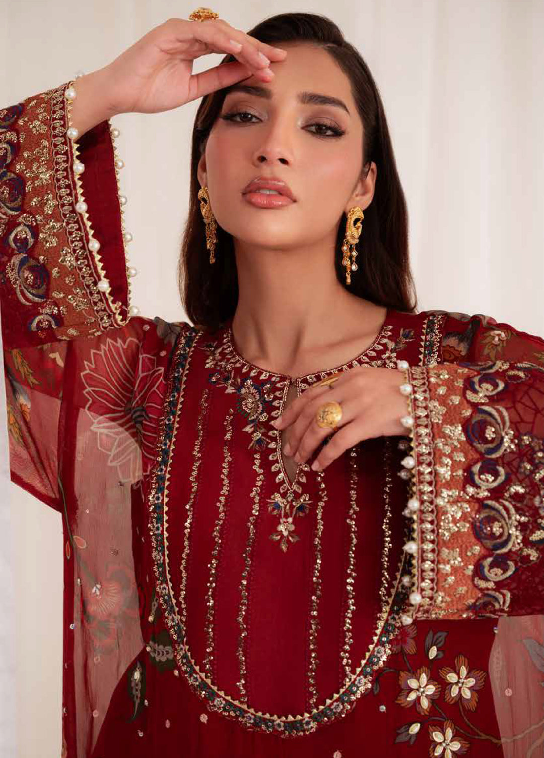 Omara By Nureh Unstitched Embroidered Chiffon 3 Piece Suit NU26OUF NEL- 92 - Festive Collection