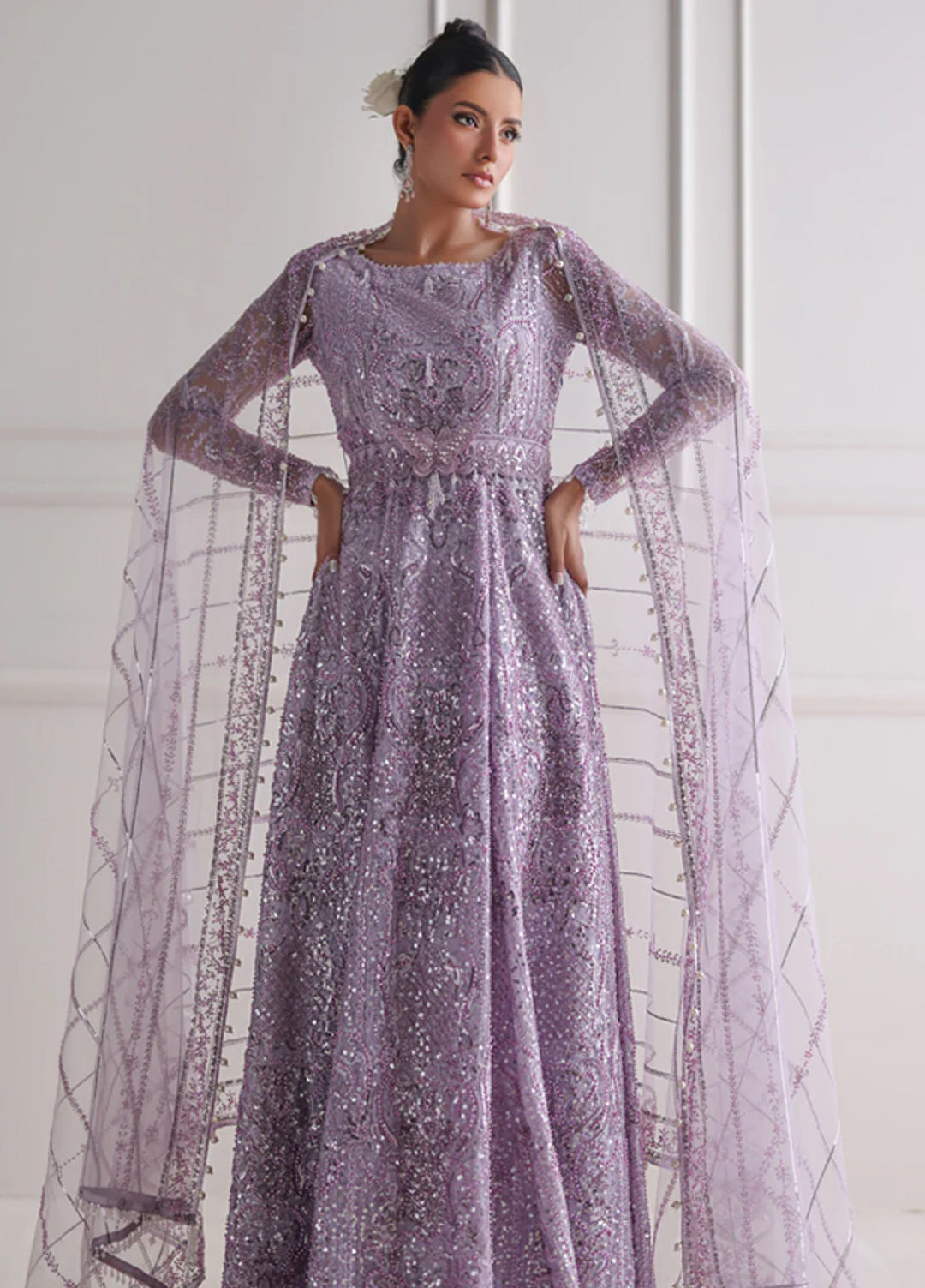 Threads And Motifs Women Pret Net Embroidered Maxi With Dup 2 Piece 9830.2-P - Formals Collection
