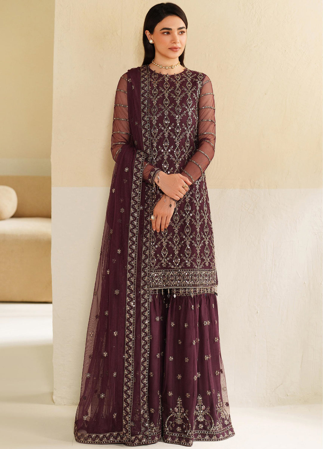 Roohi By Zarif Unstitched Formal Embroidered Net Suits 4 Piece ZRF25RF RFE-01 Saneh - Formals Collection