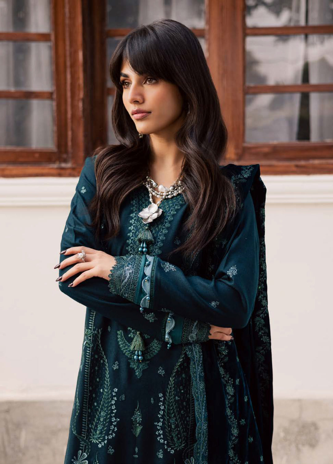 Nureh Exclusive Unstitched Luxury Leather Peach Embroidered Suits 3 Piece NU25EL NE-213 - Winter Collection