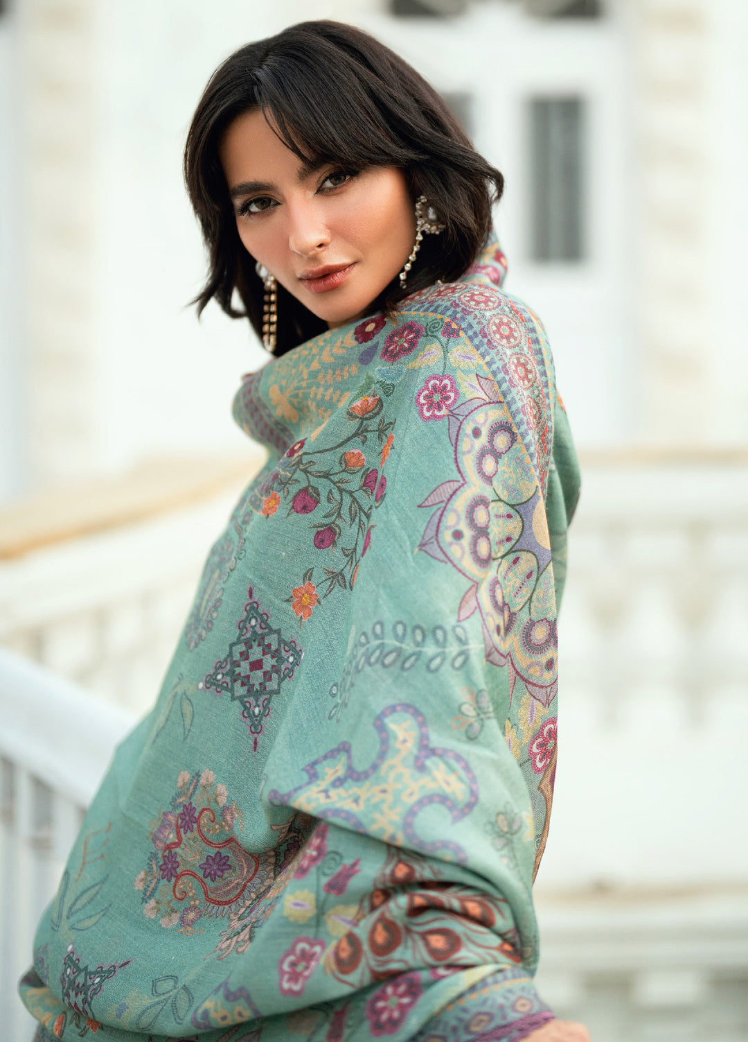 Florent Serenity Embroidered Woolen Shawls Unstitched Karandi Suits 3 Piece FL25WS FL-8A - Winter Collection