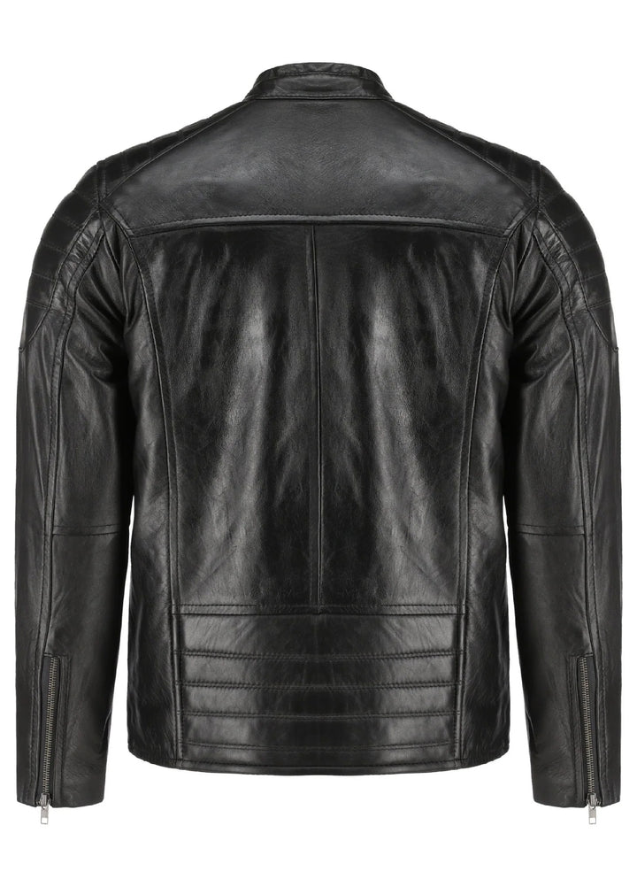 Mens Black Lambskin Biker Style Leather Jacket