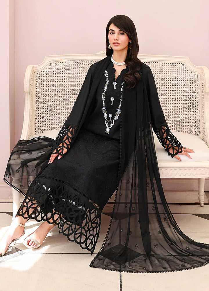 Veil of Summer by Roheenaz Unstitched Embroidered Luxury Lawn 3 Piece Suit RN26UVS 404 BLACK LACE - Eid Collection