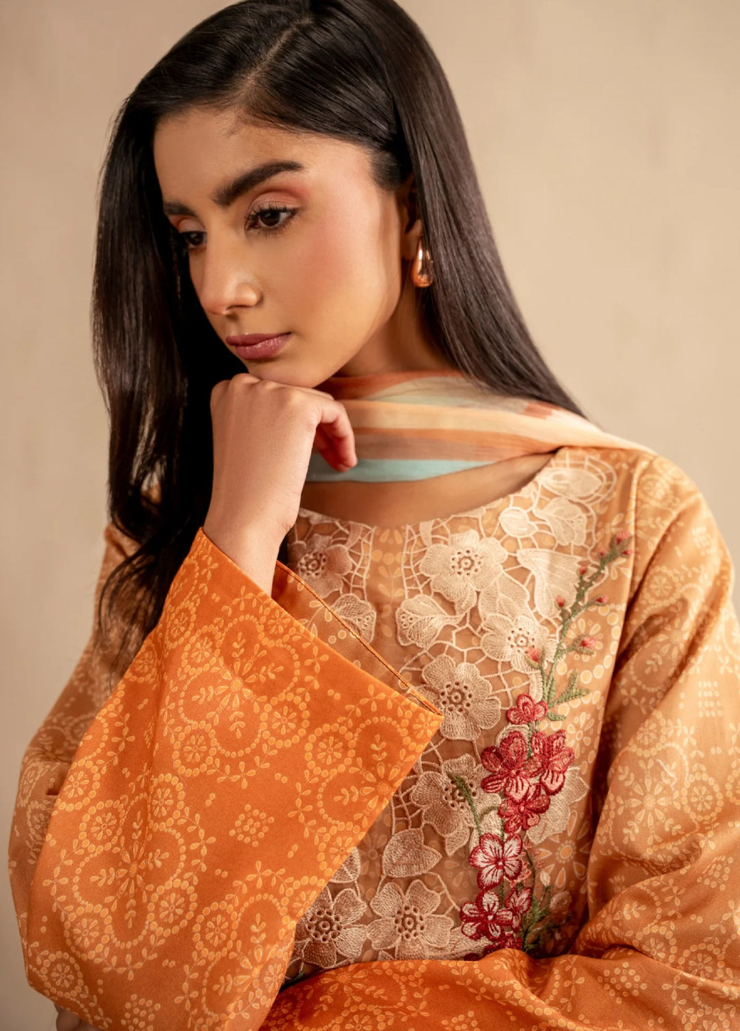 Meraki by Asifa and Nabeel Unstitched Embroidered Lawn 3 Pcs Suit AN26UM MSSL-02  Peach Sorbet - Summer