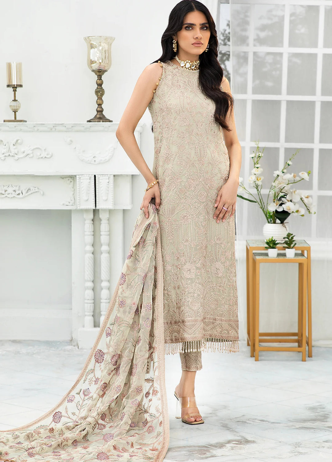 Zarif Unstitched Embroidered Net 3 Piece Suit ZR26UF De Luxury ZDL-02-Flora - Festive Collection