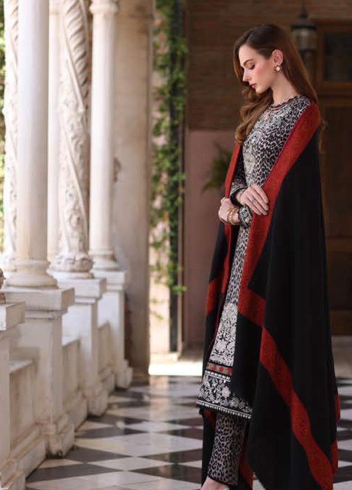 Noor by Saadia Asad Unstitched Khaddar Pashmina Shawl Embroidered Suits 3 Piece NSA25PW D1-Noir Safari - Winter Collection