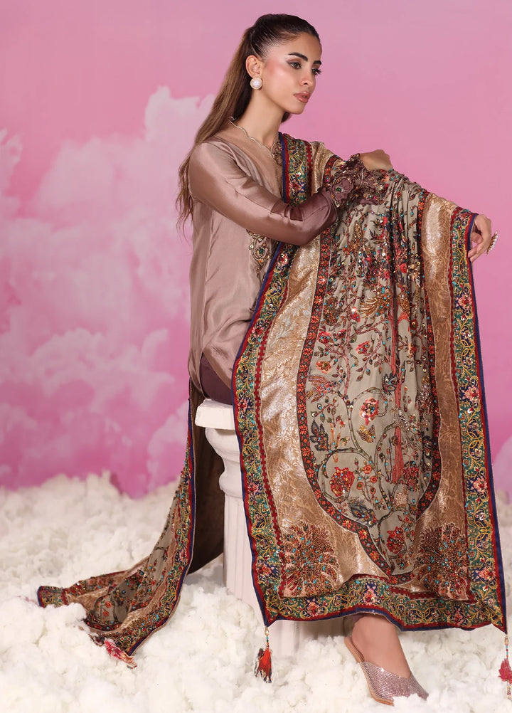 Mount Olypus by Musferah Saad Pret Embroidered Tissue Silk 3 Piece Aurora Rose - Festive Collection
