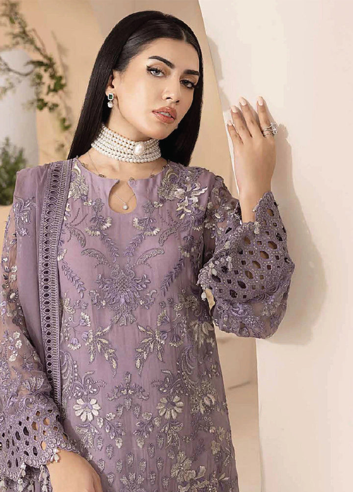 Lavish Premium Unstitched Embroidered Chiffon 3 Piece Suit D-07 MAUVE - Wedding Collection