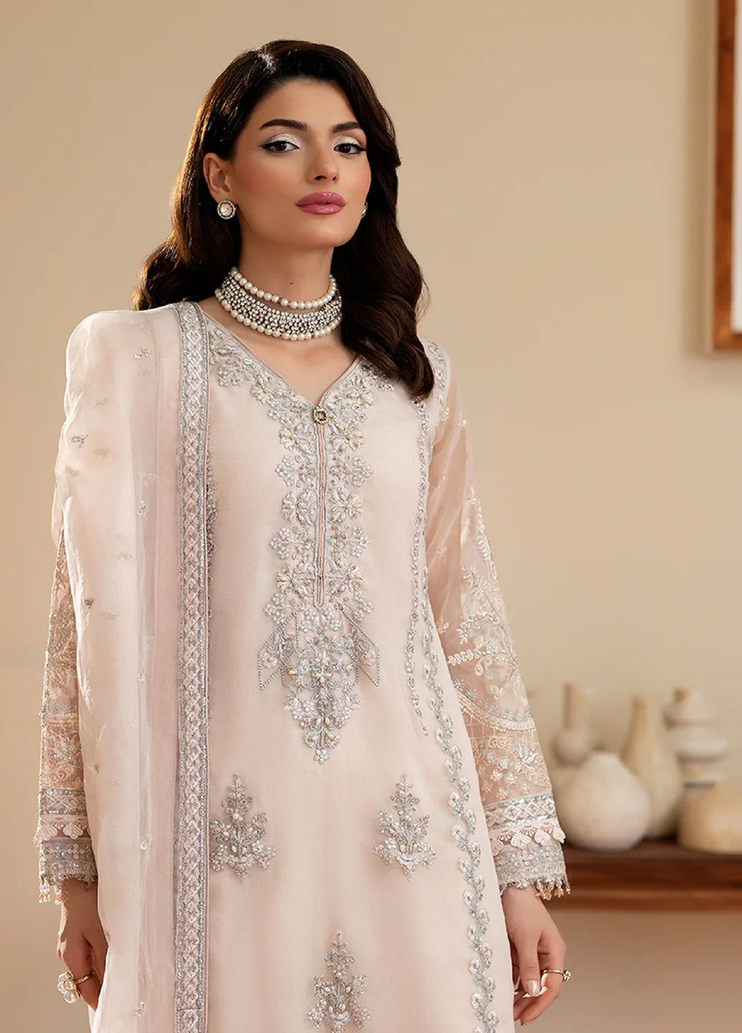 Yashfa Unstitched Hand Work Organza 4 Piece Suit SHANZA - Wedding Collection
