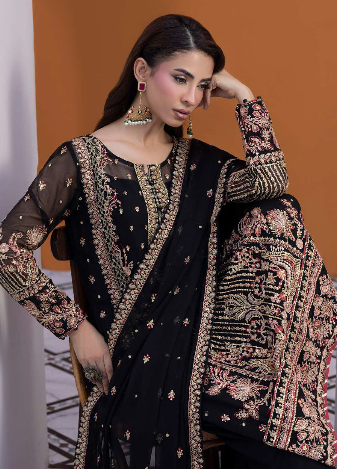 Maeri by Gulaal Unstitched Embroidered Chiffon 4 Piece Suit GL26UMC Soir D-43 - Festive Collection