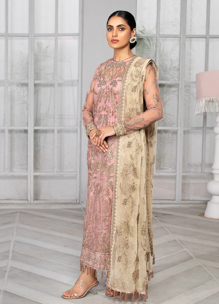 Zarif Unstitched Embroidered Net 3 Piece Suit ZR26UF Bahaar ZB-07-Blush - Festive Collection