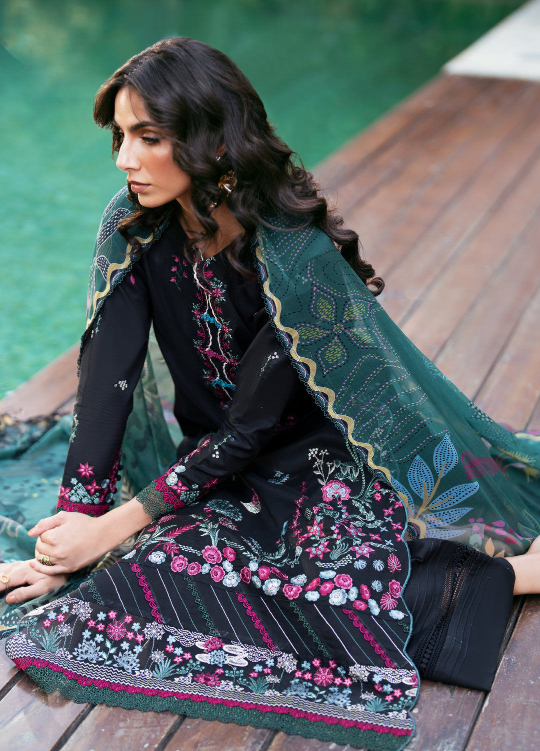 Florent Unstitched Embroidered Luxury Lawn 3 Piece Suit FL26FLL FZ-1B - Eid Collection