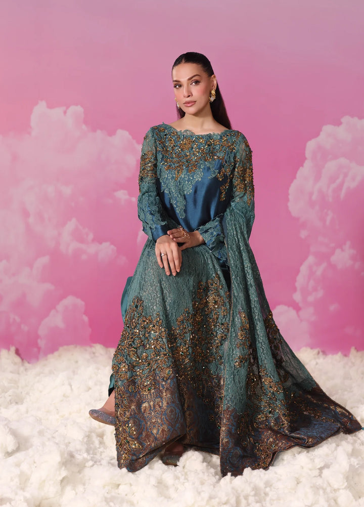 Mount Olypus by Musferah Saad Pret Embroidered Tissue Silk 3 Piece Emerald Oracle - Festive Collection