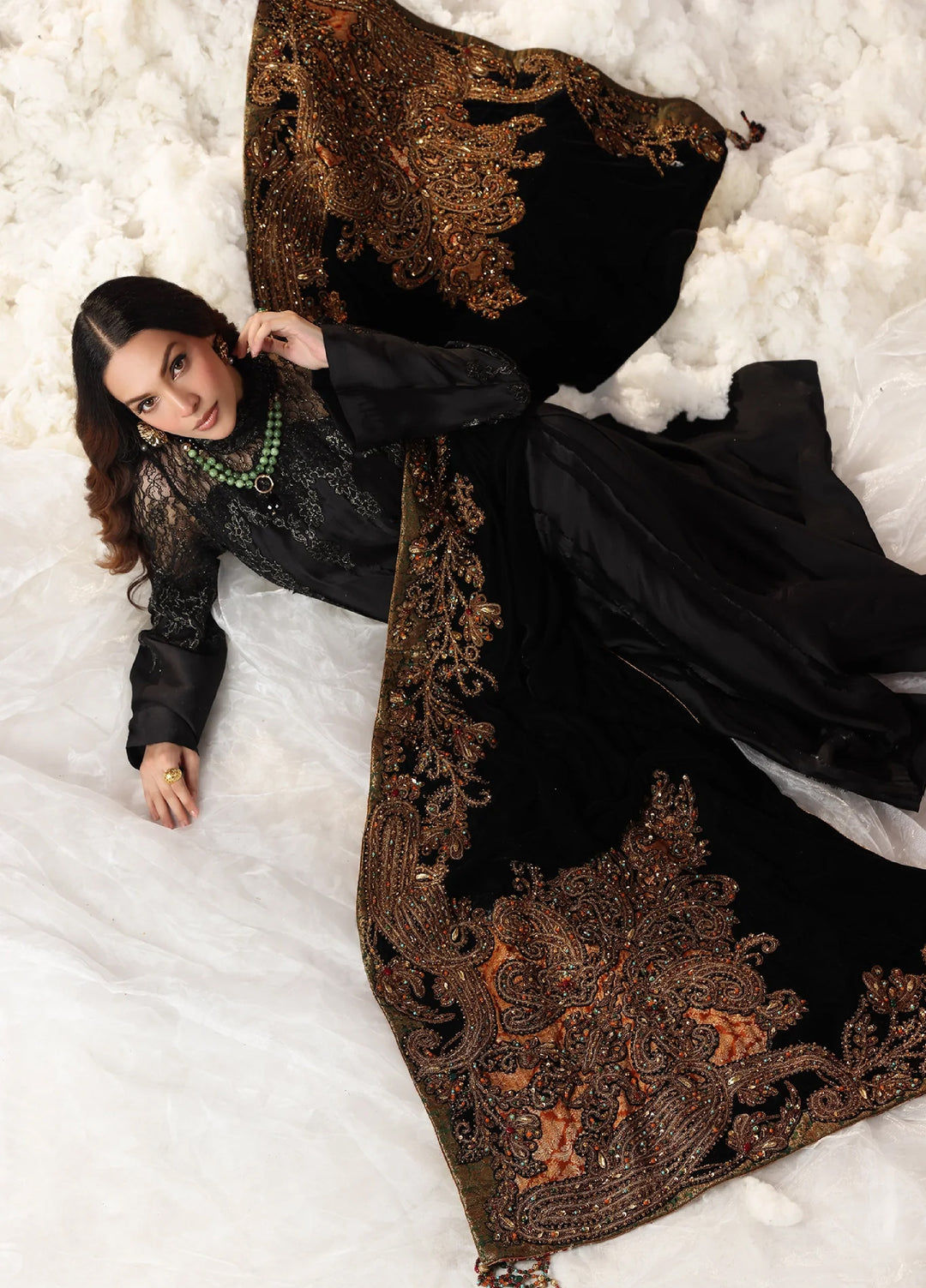 Mount Olypus by Musferah Saad Pret Embroidered Tissue Silk 3 Piece Midnight Eternel - Festive Collection