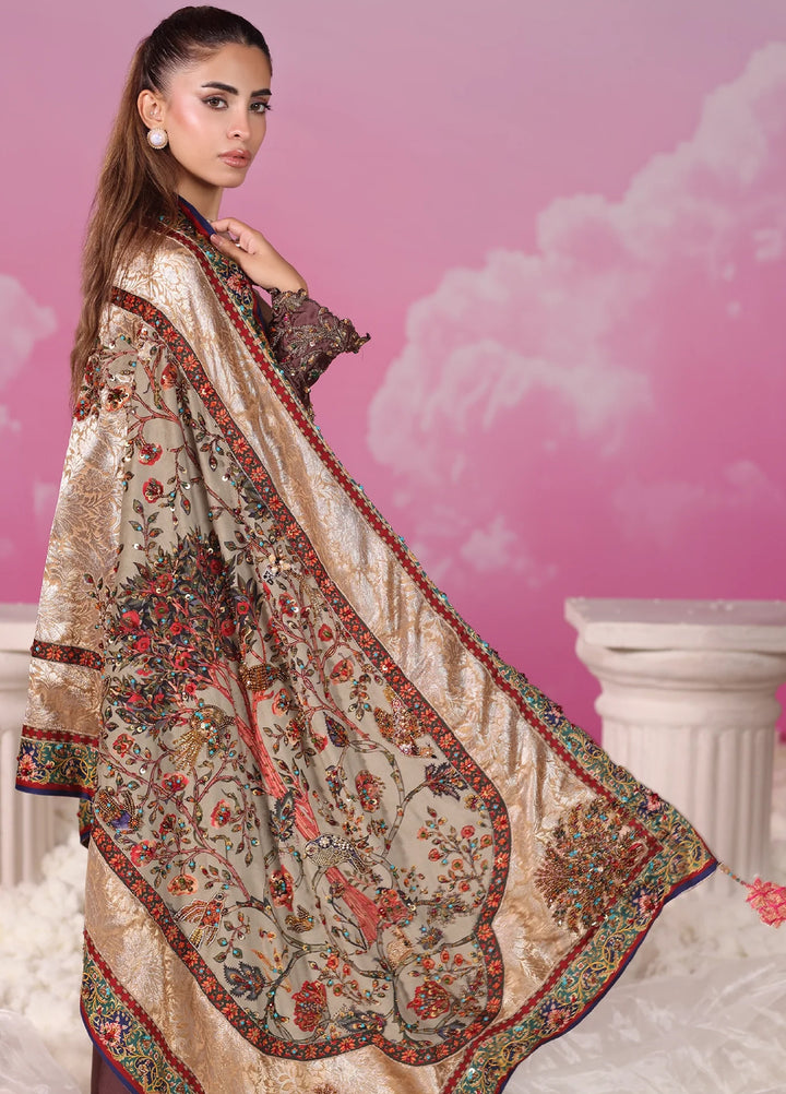 Mount Olypus by Musferah Saad Pret Embroidered Tissue Silk 3 Piece Aurora Rose - Festive Collection