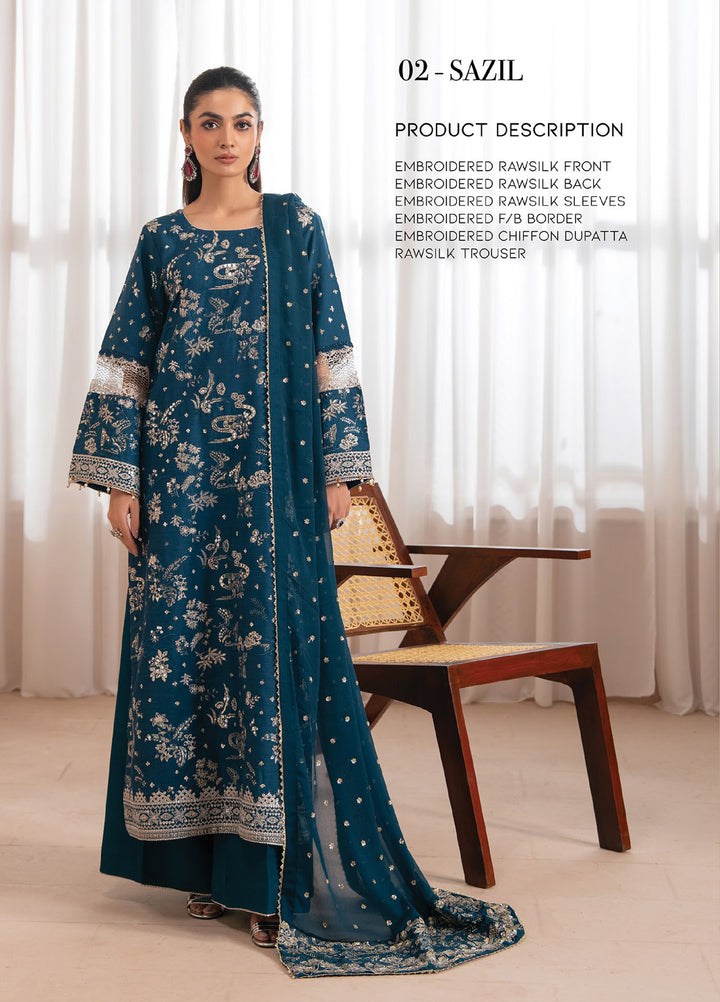 Zaeva by Xenia Formals Unstitched Embroidered Raw Silk 3 Piece Suit XE26UZF 02-SAZIL - Festive Collection