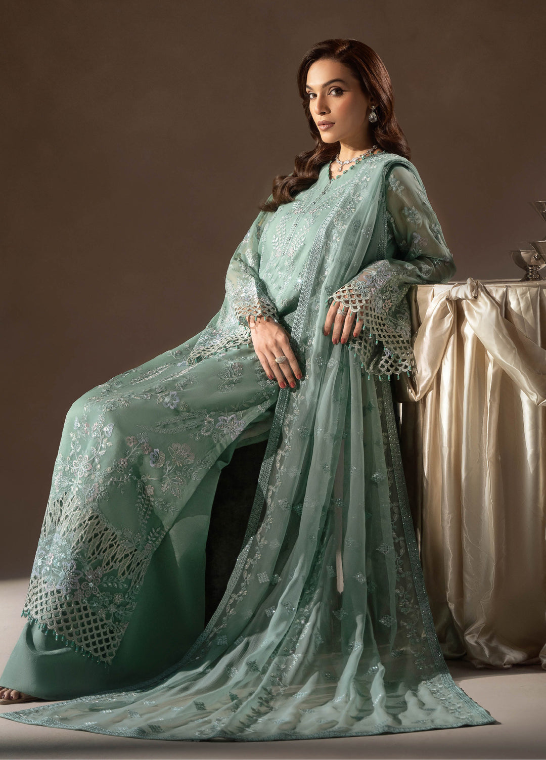Afsanah by Lavish Premium Unstitched Chiffon Embroidered Suits 3 Piece LV25AC MINT WHISPER-04 - Festive Collection