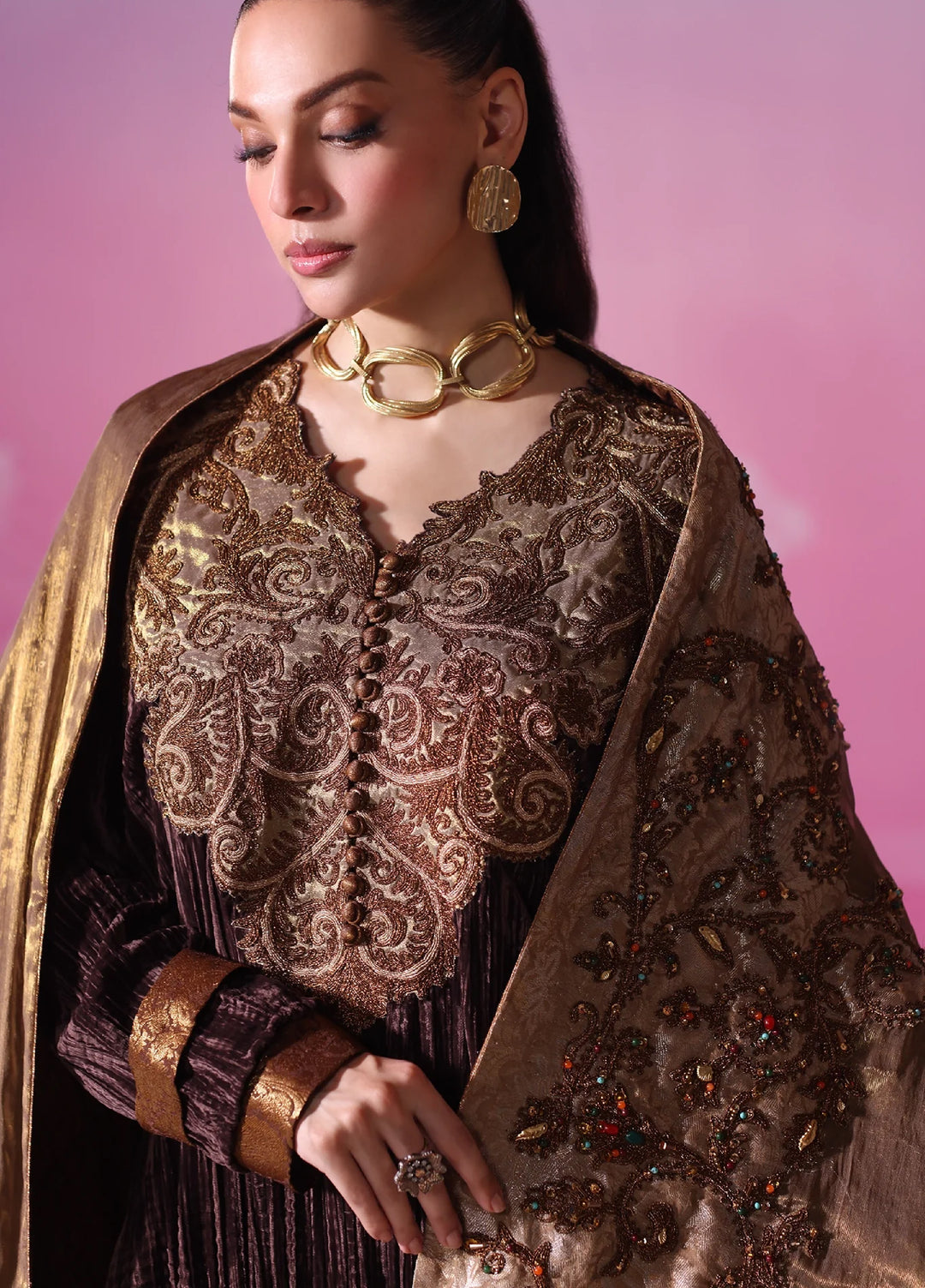 Mount Olypus by Musferah Saad Pret Embroidered Velvet 3 Piece Bronze Legacy - Festive Collection