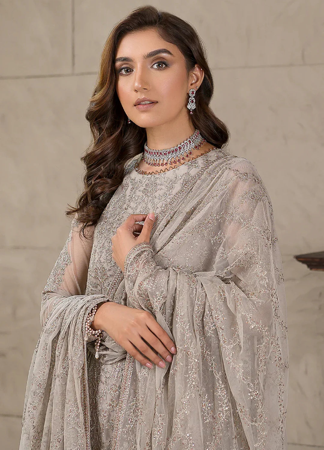 Zarif Unstitched Embroidered Net 3 Piece Suit ZR26UF Falak ZF-03-Cheryl - Festive Collection