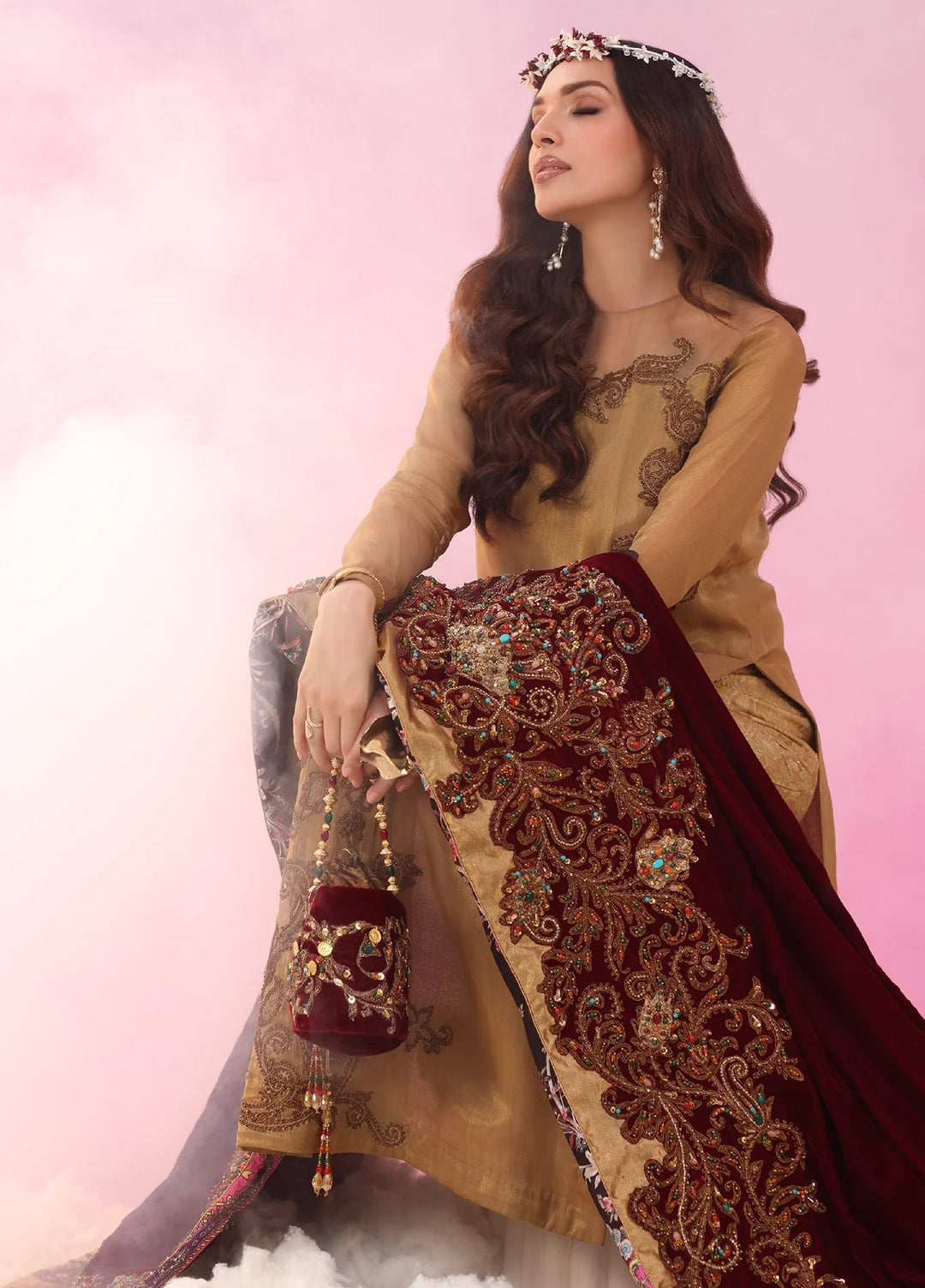 Mount Olypus by Musferah Saad Pret Embroidered Masoori 3 Piece Velour Aurelia - Festive Collection