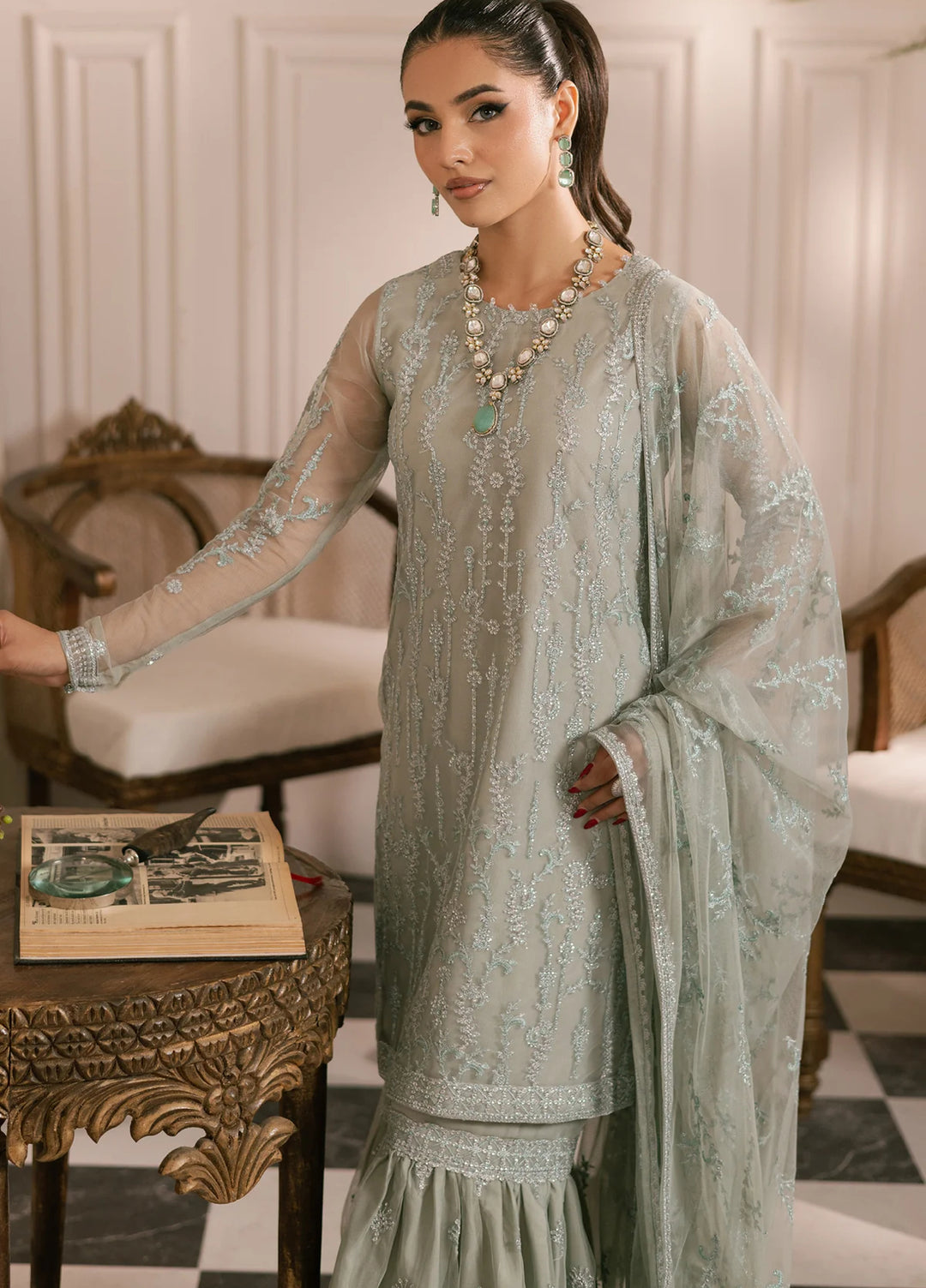 Zarif Unstitched Embroidered Net 3 Piece Suit ZR26UF Inayat ZRI-02-Gulzaar - Festive Collection