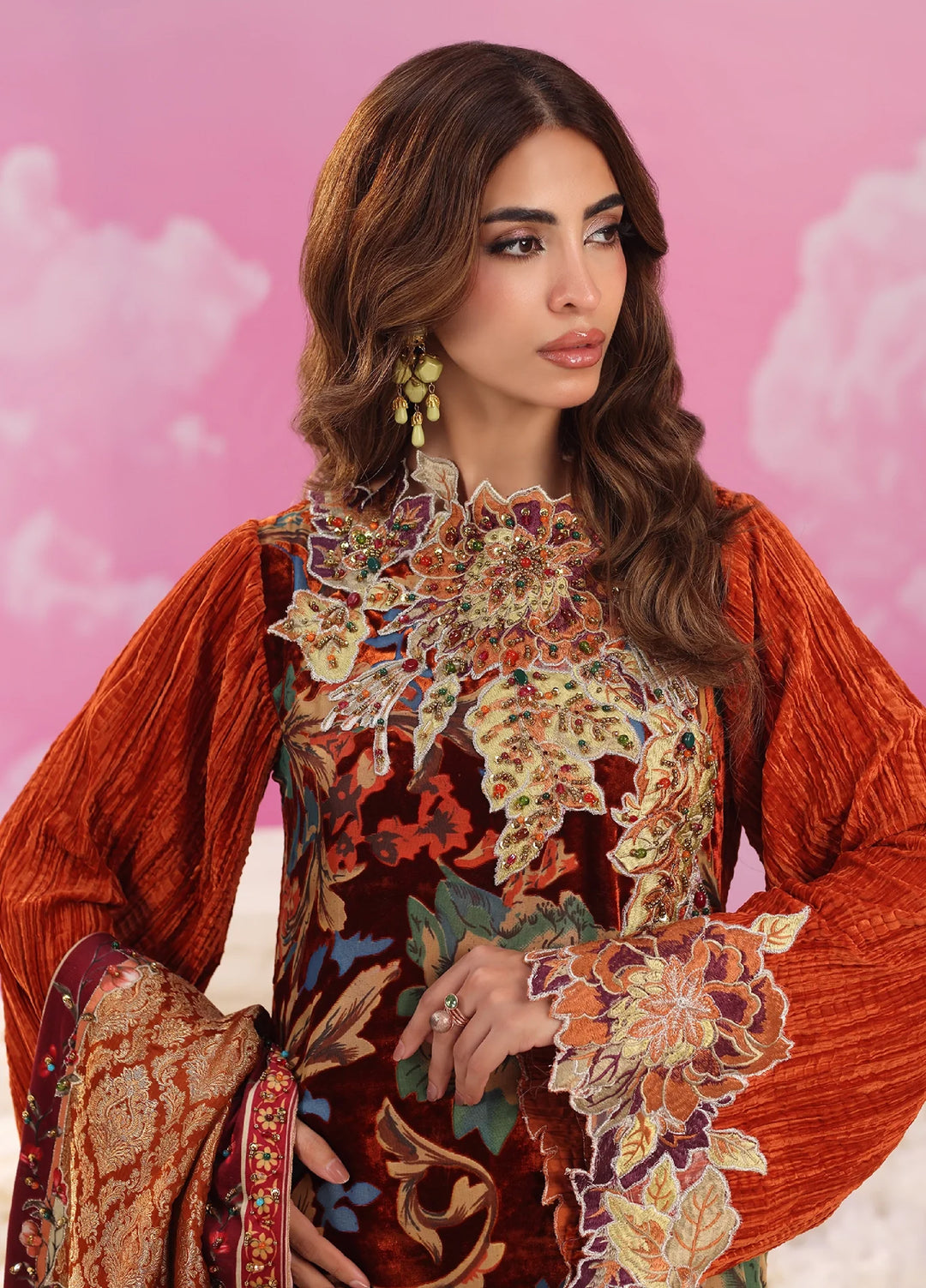 Mount Olypus by Musferah Saad Pret Embroidered Devore 3 Piece Eternal Flame - Festive Collection
