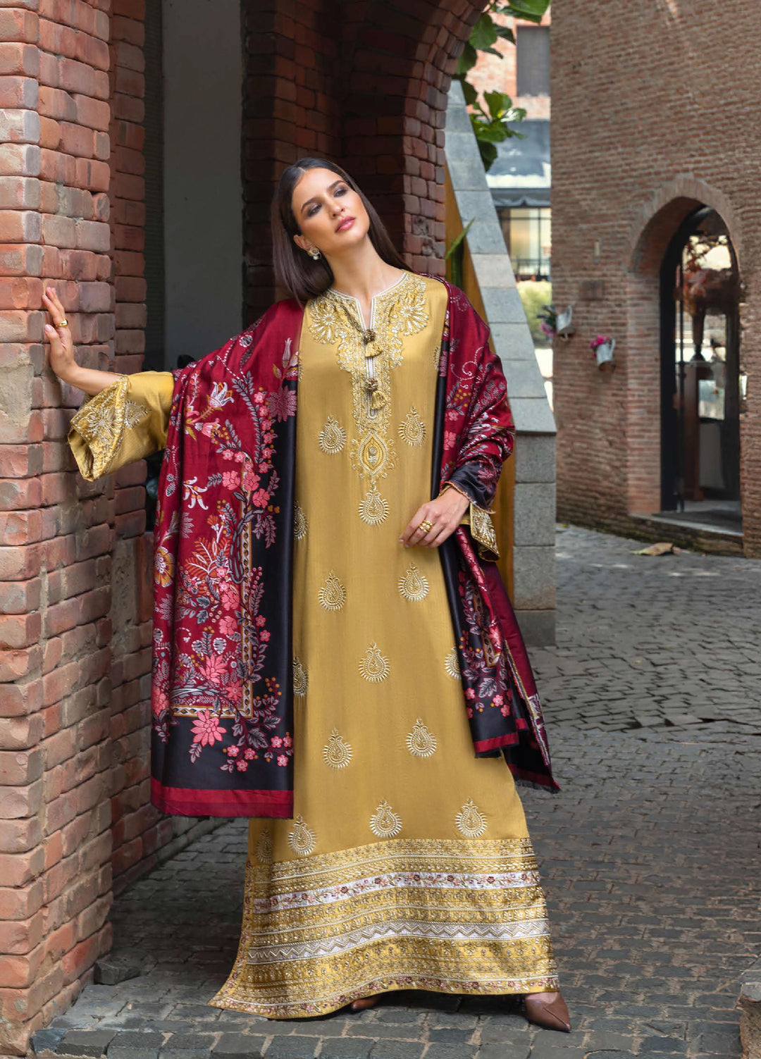 Mushq Broadway Under the Tuscan Sun Embroidered Herringbone Suits Unstitched 3 Piece MQ25BT D-10 Sunlit Siena - Winter Collection