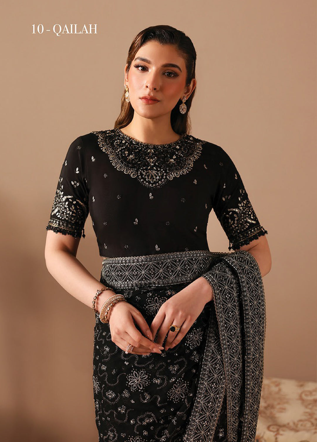 Neorah by Xenia Formals Unstitched Raw Silk Embroidered Saree XE26UN D-10 QAILAH - Festive Collection