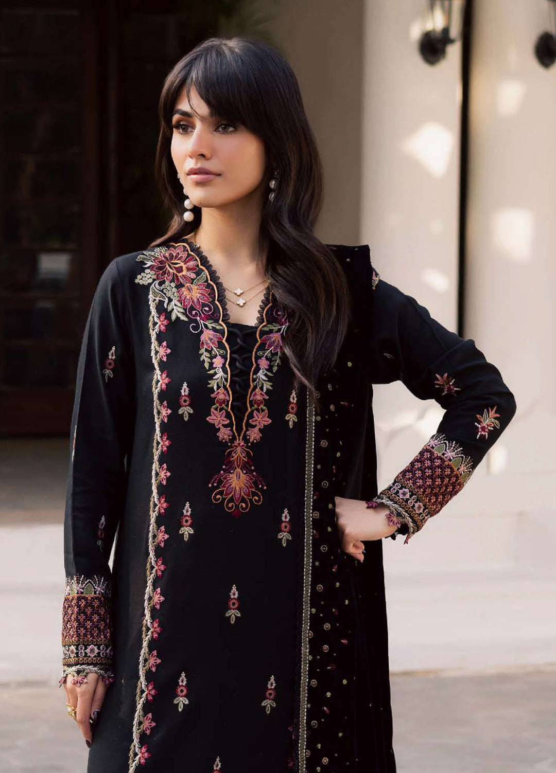 Nureh Exclusive Unstitched Luxury Leather Peach Embroidered Suits 3 Piece NU25EL NE-215 - Winter Collection