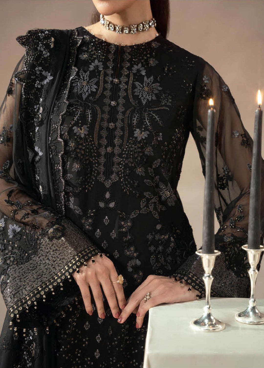 Afsanah by Lavish Premium Unstitched Chiffon Embroidered Suits 3 Piece LV25AC NOIR ROYALE-08 - Festive Collection