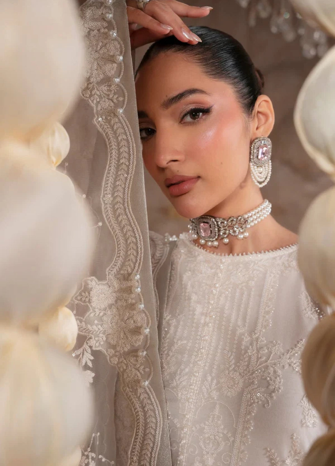 Blink by Zarizaa Unstitched Embroidered NET 3 Piece Suit ZB07-3UNE01B-2509 Pearl - Wedding Collection