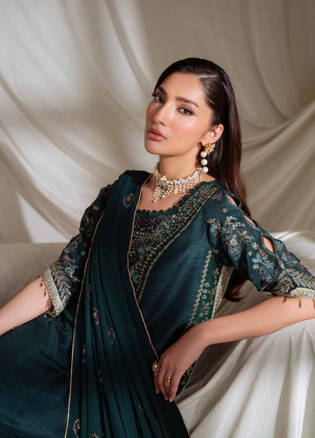 Omara By Nureh Unstitched Embroidered Silk 3 Piece Suit NU26OUF NEL- 90 - Festive Collection