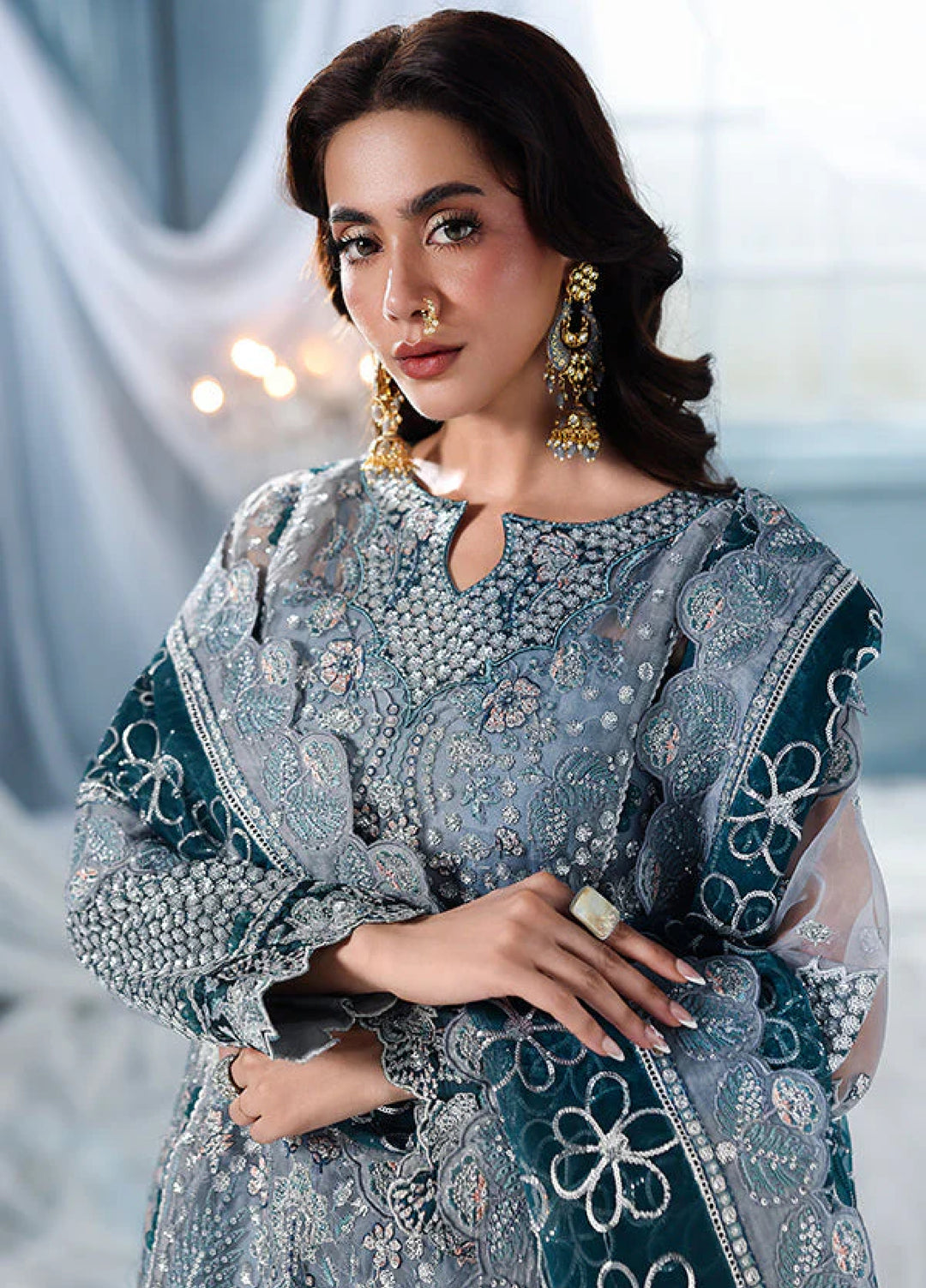 Zynoria by Saffron Unstitched Organza Embroidered Suits 3 Piece SFR25Z Labrodorite - Festive Collection