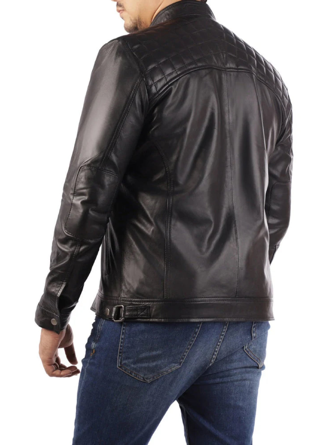 Men's Casual Signature Diamond Lambskin Leather Jacket-Black