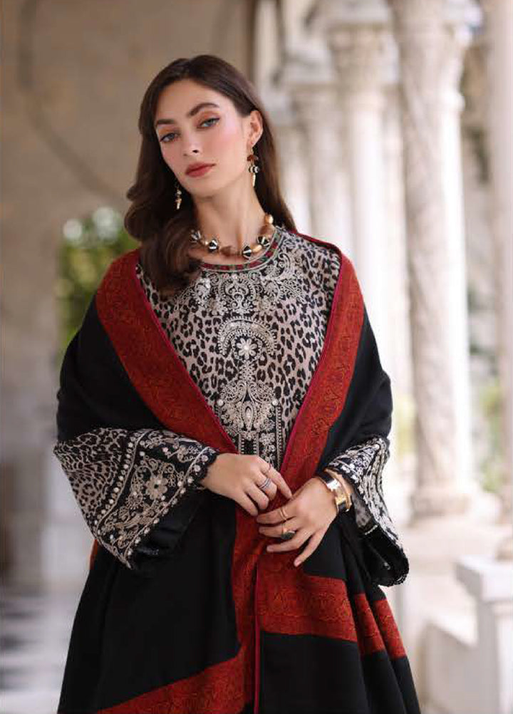 Noor by Saadia Asad Unstitched Khaddar Pashmina Shawl Embroidered Suits 3 Piece NSA25PW D1-Noir Safari - Winter Collection