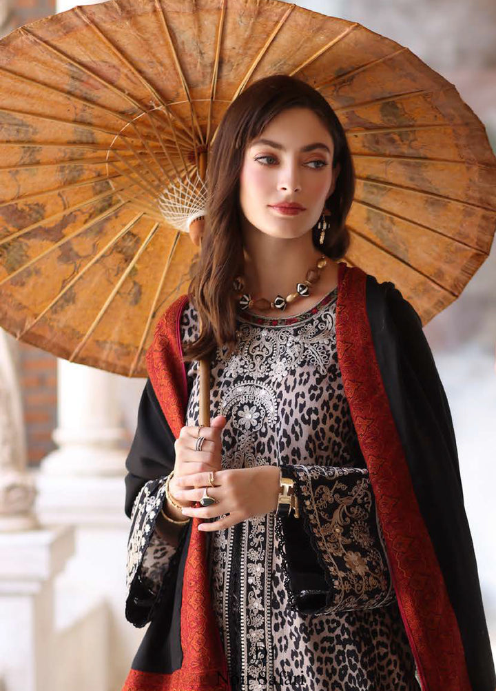 Noor by Saadia Asad Unstitched Khaddar Pashmina Shawl Embroidered Suits 3 Piece NSA25PW D1-Noir Safari - Winter Collection
