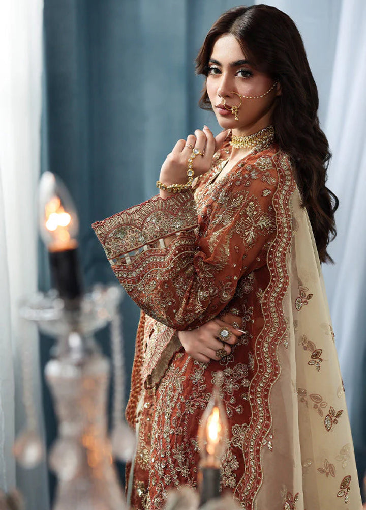 Zynoria by Saffron Unstitched Organza Embroidered Suits 3 Piece SFR25Z Burnt Topaz - Festive Collection