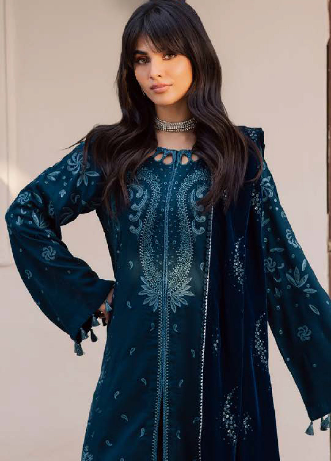 Nureh Exclusive Unstitched Luxury Leather Peach Embroidered Suits 3 Piece NU25EL NE-210 - Winter Collection