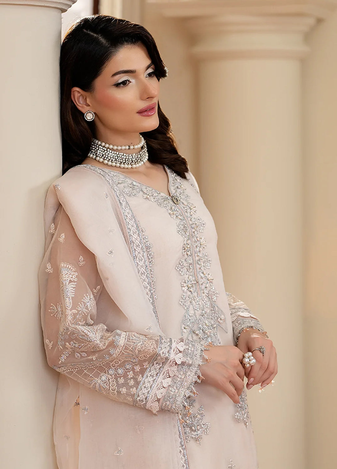 Yashfa Unstitched Hand Work Organza 4 Piece Suit SHANZA - Wedding Collection