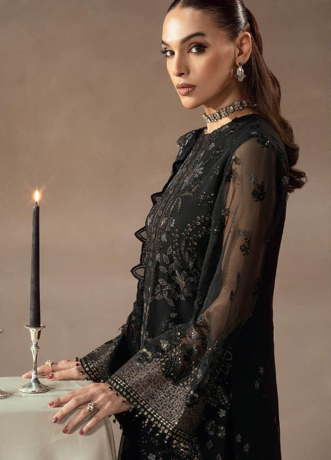 Afsanah by Lavish Premium Unstitched Chiffon Embroidered Suits 3 Piece LV25AC NOIR ROYALE-08 - Festive Collection