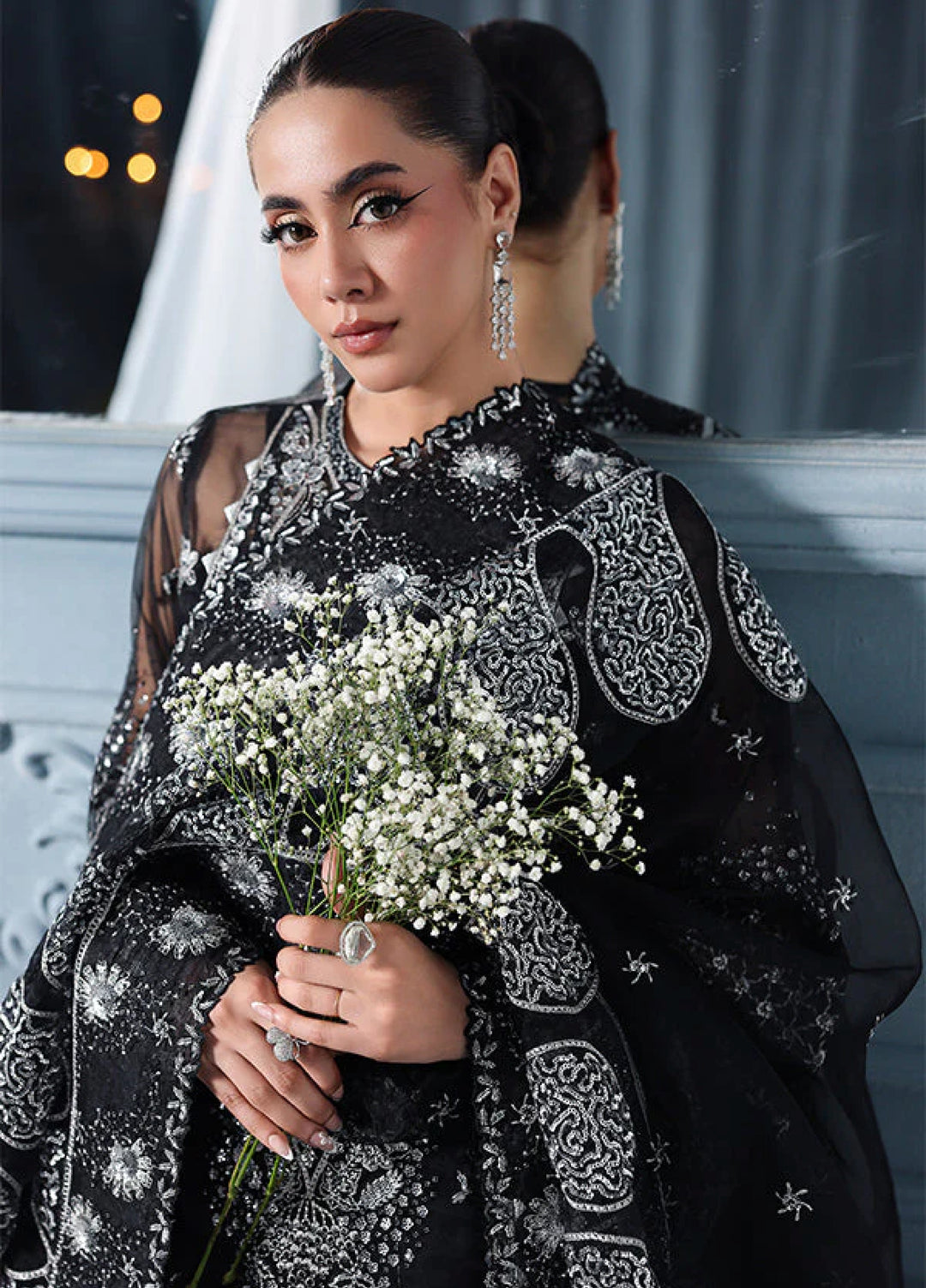 Zynoria by Saffron Unstitched Organza Embroidered Suits 3 Piece SFR25Z Onyx - Festive Collection