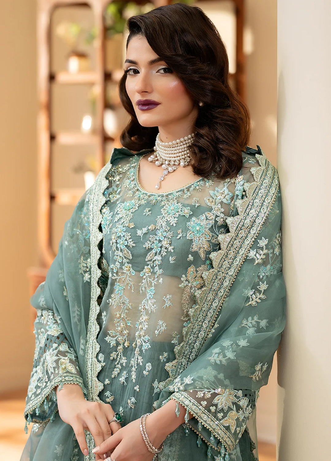 Yashfa Unstitched Hand Work Organza 4 Piece Suit MAHE NOOR - Wedding Collection